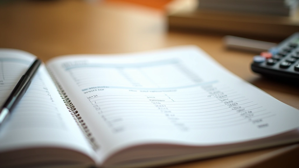 Huishoudbudget tracking op een notebook met grafiek en aantekeningen
