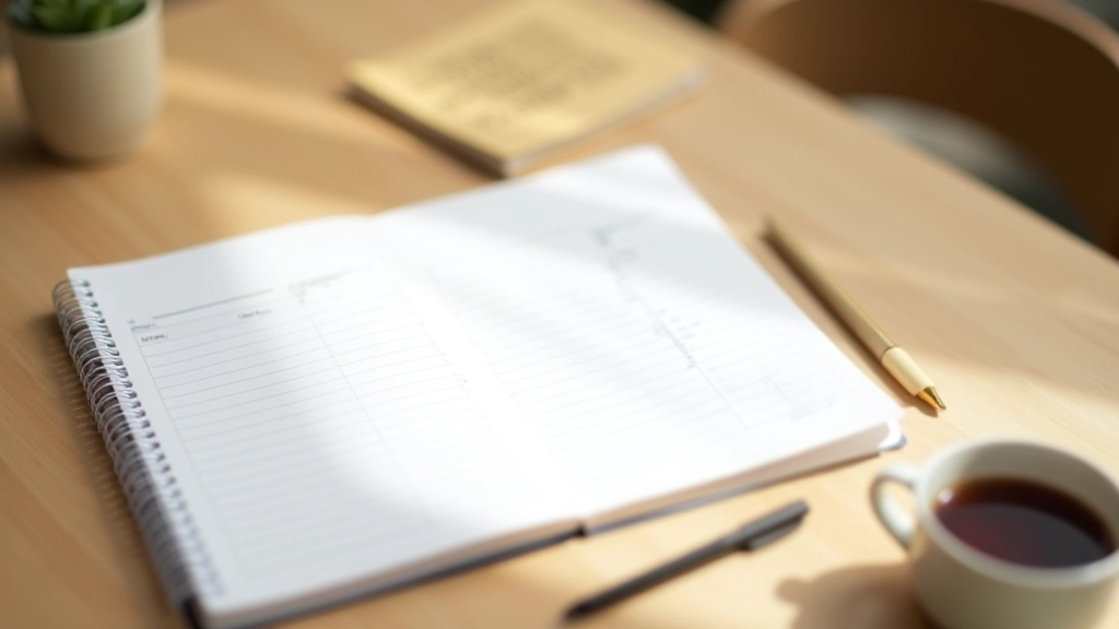 Notebook met handgeschreven budgetplanning op een bureau met pen en koffie
